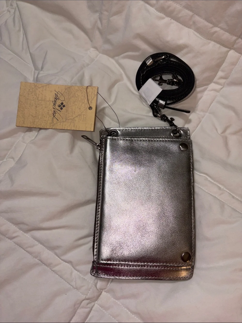 Nwt Patricia Nash metallic silver Chiavella Phone wallet Crossbody bag
